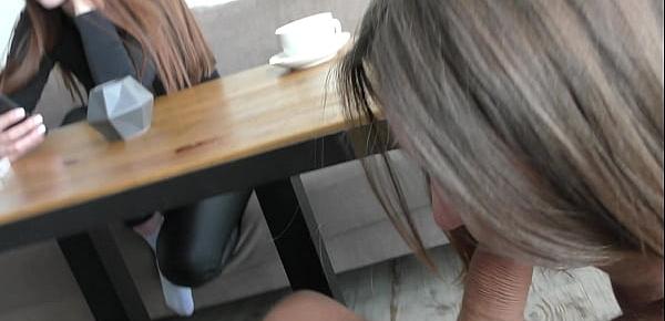  Public blowjob in the RESTAURANT ! Her Sister is watching . Mia Piper